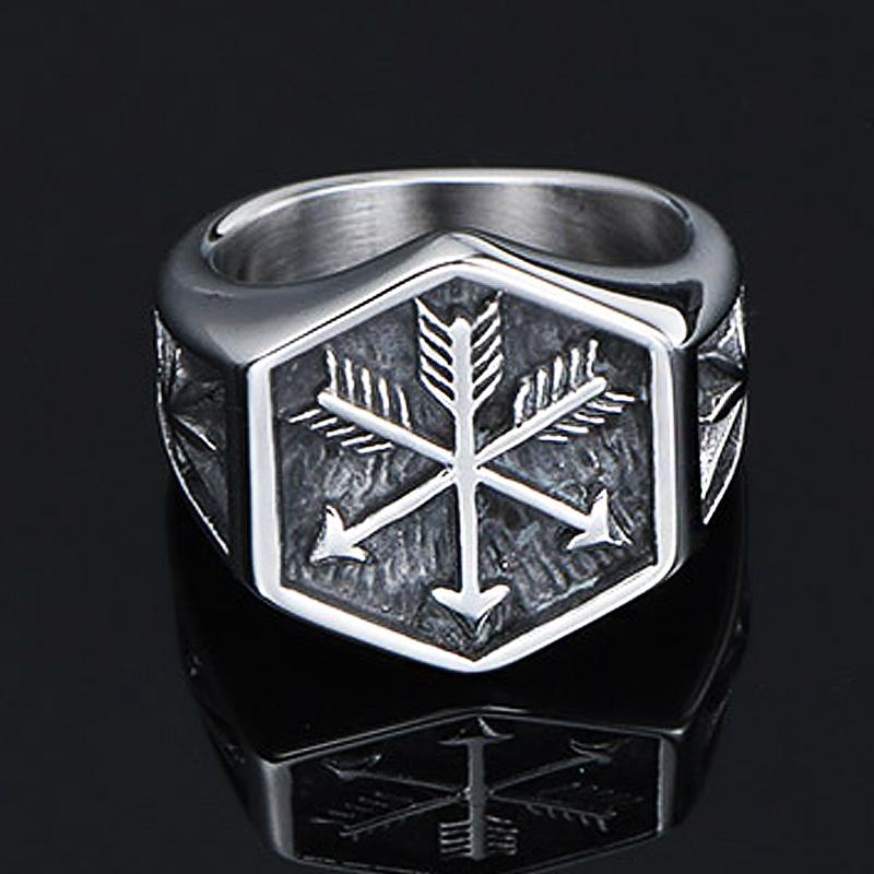 Vintage Viking Arrow Ring for Men Stainless Steel Signet Ring Cool Male Punk Biker Ring Best Gift for Him