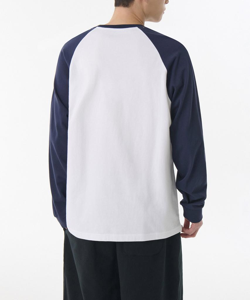 MUSINSA STANDARD Relaxed Rib Cuff Raglan Long Sleeve T-Shirt [White/Navy]