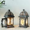 Vintage Candle Holder Lantern Retro Metal Lantern Hanging Battery Operated Table Lamp Light with LED Fairy Lights for Home Decor
