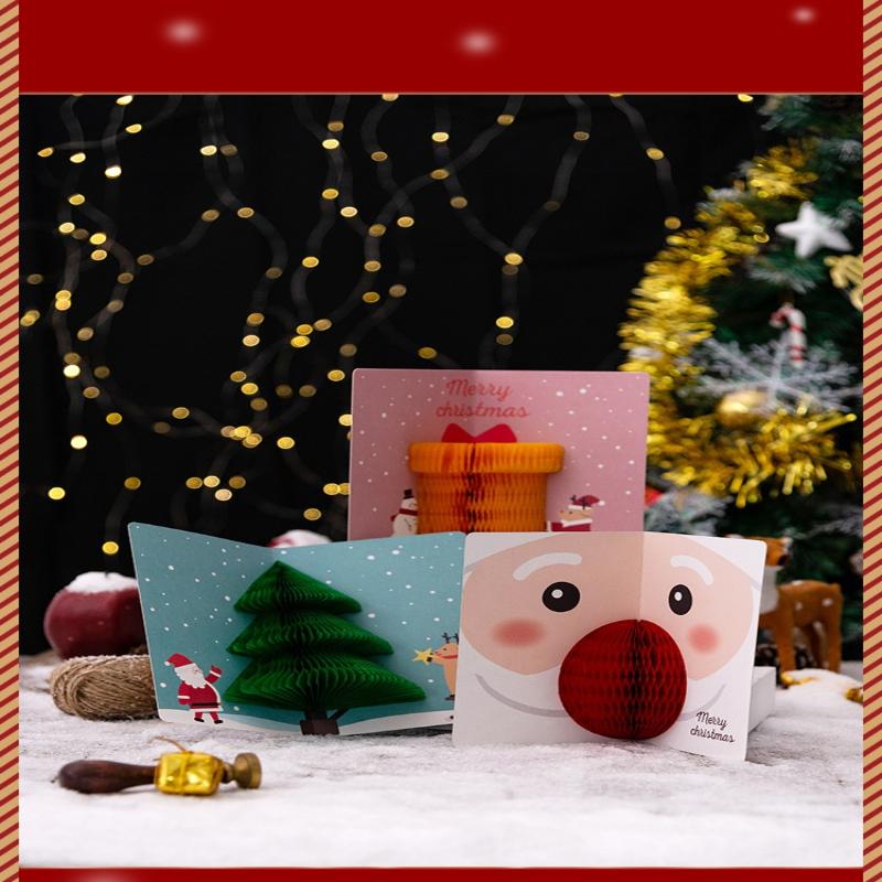 Pop Up Christmas Cards With Envelopes Sealing Stickers, 3D Honeycomb Xmas Cards, Cute Merry Christmas Card Holiday Greeting Gift