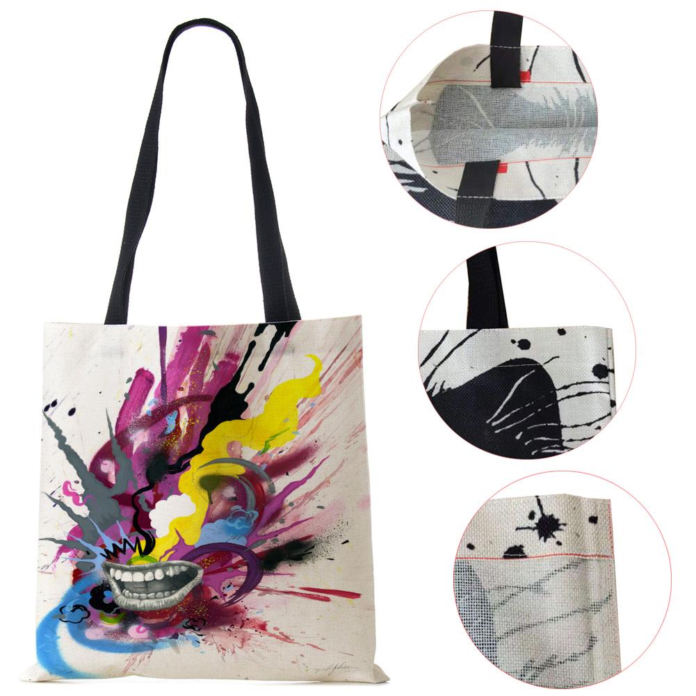 Раскрашенная холщовая сумка-тоут на плечо женская с милым принтом Харадзюку повседневная для покупок ручная сумка многоразовая большой вместимости пляжная сумка CLE