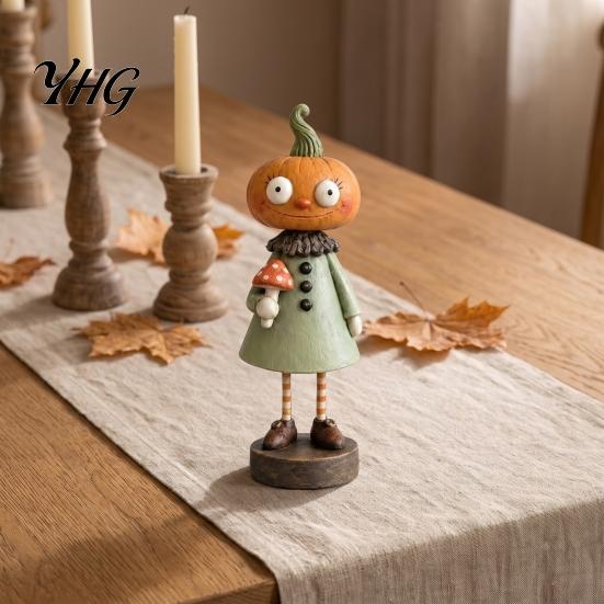 Creative Gift for Friends Halloween Pumpkin/Skeleton Figurine, Resin Desktop Ornament, Retro Cartoon Small Statue Office Desk Humanoid Autumn Harvest