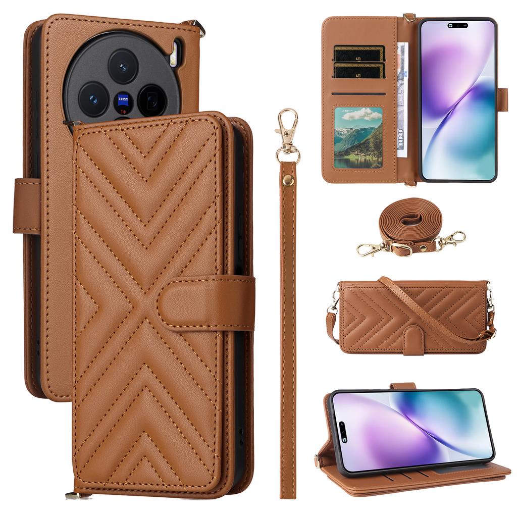 For vivo X200s 5G Stand Wallet Case with Shoulder/Wrist Strap Leather Phone Cover