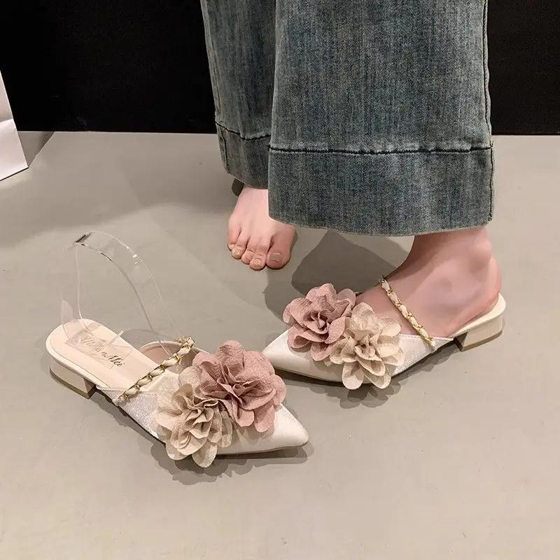 Модные женские тапочки и женские сандалии с цветами, шлепанцы, уличная элегантная модная тенденция 2025, летняя распродажа, дизайнерские, роскошные, шикарные