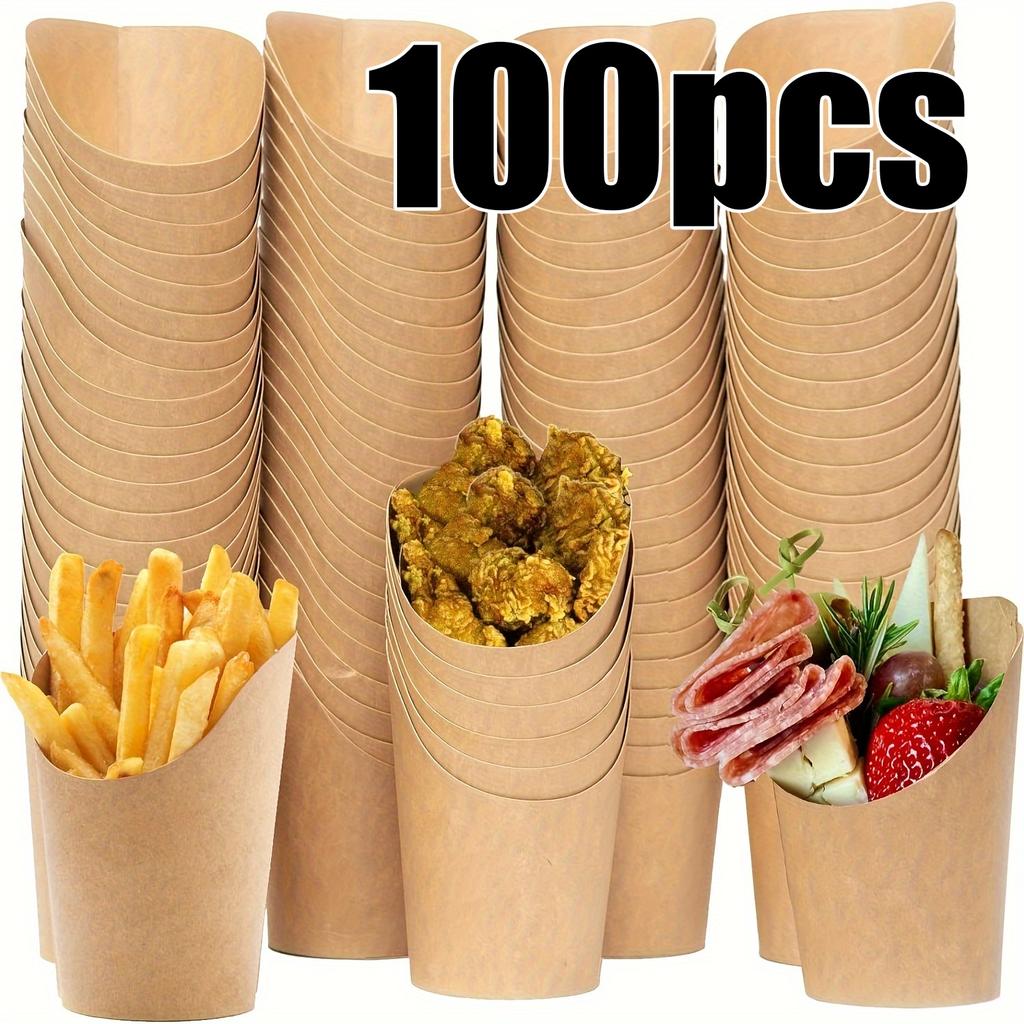 50pcs Fries Paper Cup Set 12oz Disposable Kraft Paper Fry Charcuterie Cups for Party Celebrations Use Cupcakes Popcorn DIY Bakin