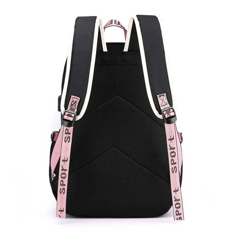 Large School Bags for Teenage Girls USB Port Canvas Schoolbag Student Book Bag Fashion Black Pink Teen School Backpack