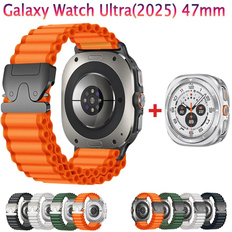 Ремешок/Чехол 2в1 для Samsung Galaxy Watch Ultra(2025) 47мм Ультра(2025) Корпус из металлического сплава 47 мм, нейлоновый ремешок-петля, роскошная крышка