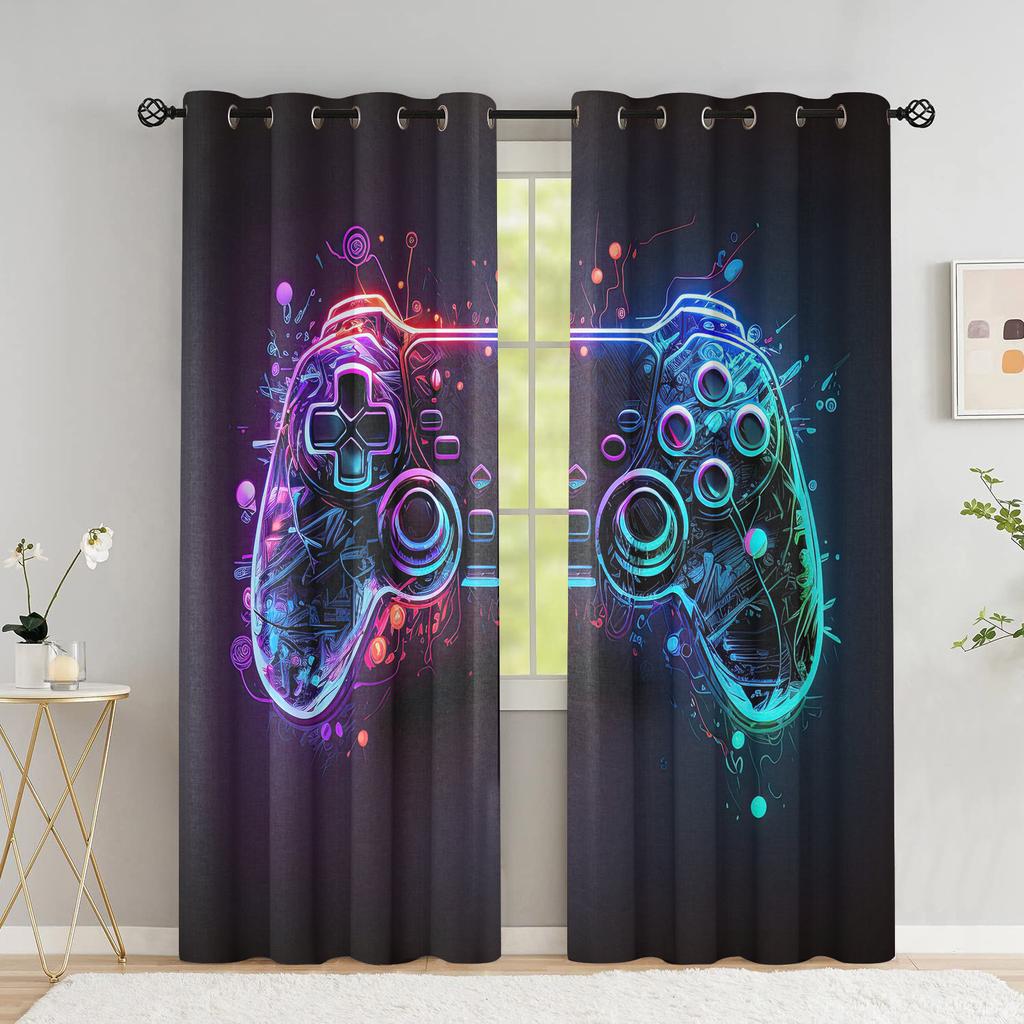 Игровые оконные шторы для мальчиков, затемненные шторы для геймпада для подростков, занавески для комнаты с контроллером видеоигр для гостиной