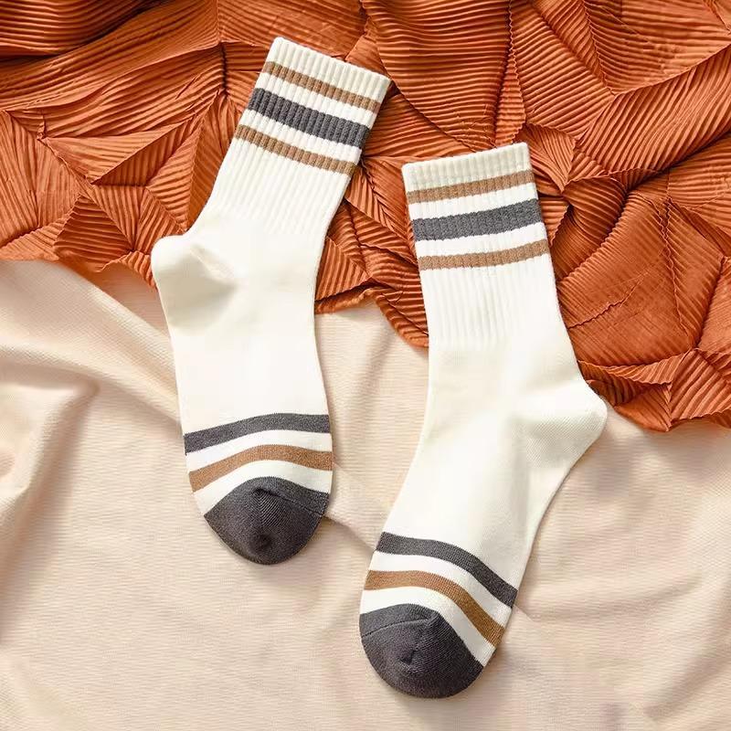 Новые модные полосатые спортивные носки до середины икры с цветными блоками, мужские и женские дышащие хлопковые носки, уличные носки для бега, баскетбола, велоспорта