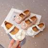 Baby Girls Casual Flats Medium Big Children  Leather Shoes with Pearls Beading Bow-knot Princess Sweet Chic Soft Quality Spring