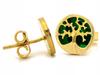 585 gold stud earrings, tree of happiness, green malachite, studs