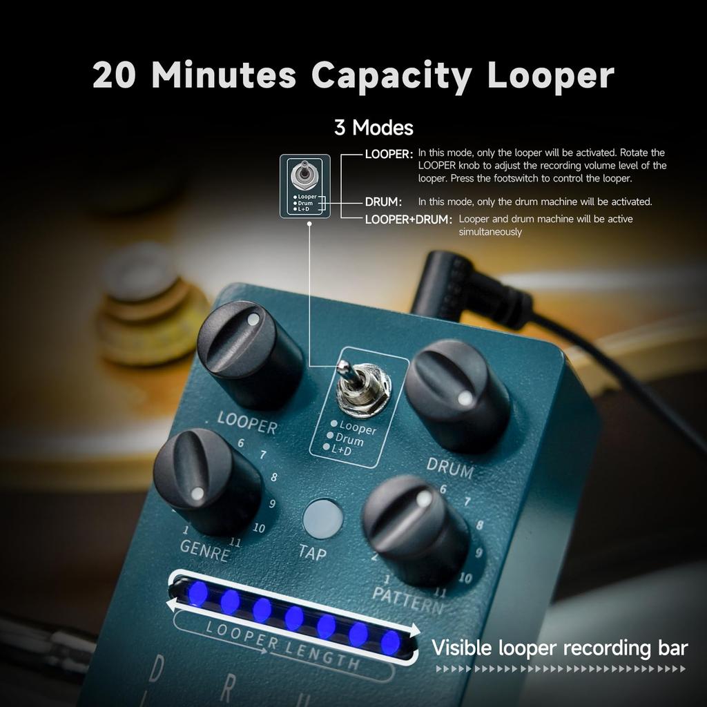 FLAMMA FS01 Drum Machine and Phrase Loop Pedal Mix Mode 20 Minutes Looper Capacity 121 Rhythm Drum Loop Pedal