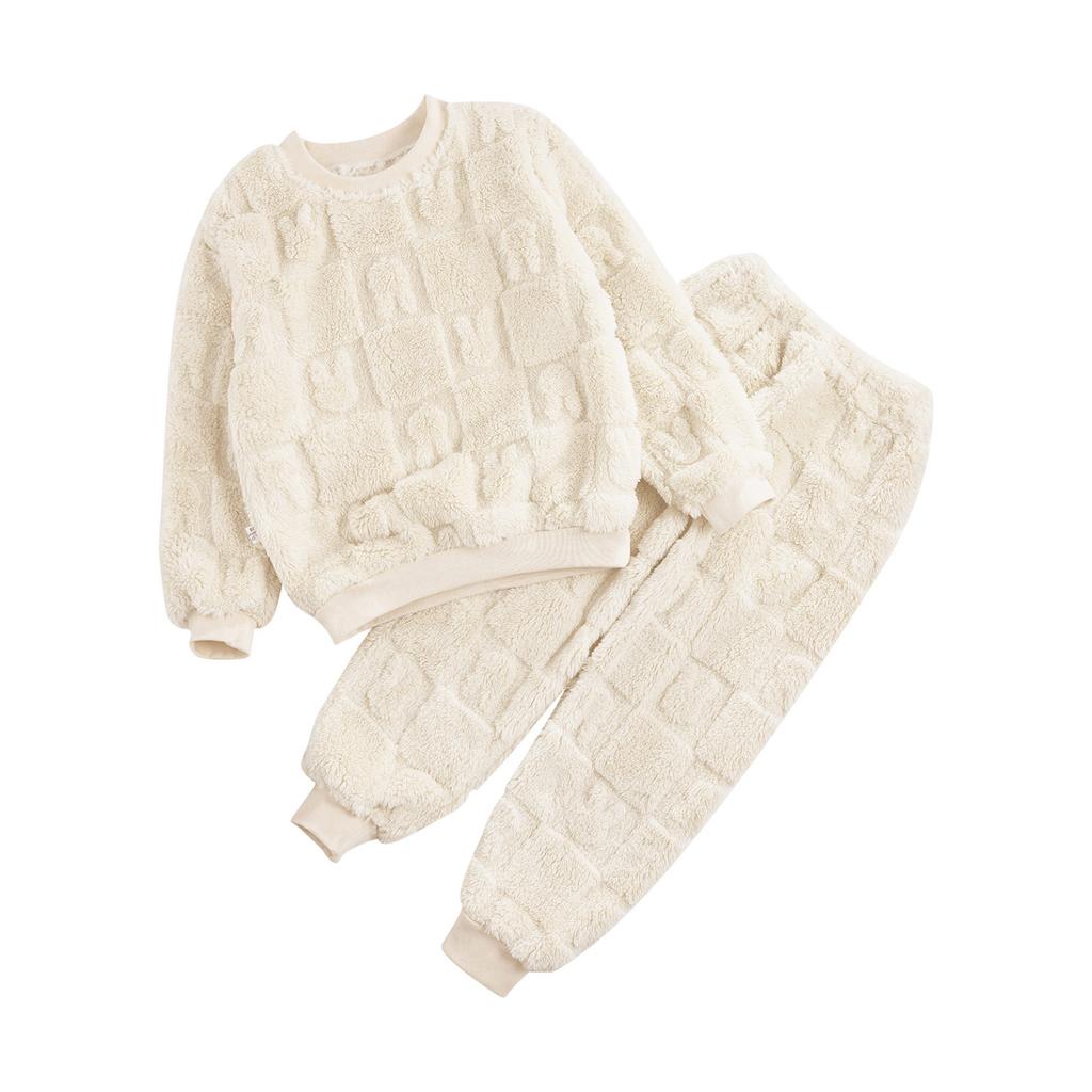 Children's Girls Boys Pyjamas Soft Loungewear Sleepwear Winter Warm Long Sleeve Tops with Pants Leisure Suit