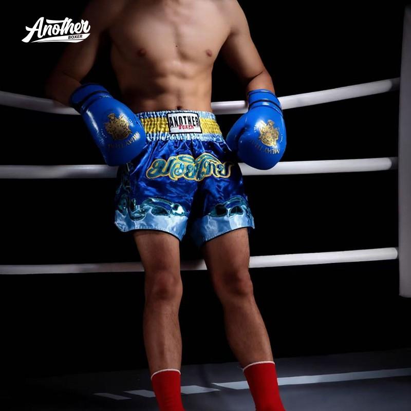 Martial Arts Shorts Muay Thai Boxing Training Gym Combat Sport Blue Patchwork Design