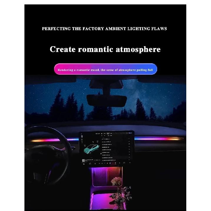 For Tesla Model 3/Y 2 IN 1 Dynamic Neon RGB Car LED Ambient Lighting 60s Automatic OFF Module Dashboard Lighting Decorative Lamp