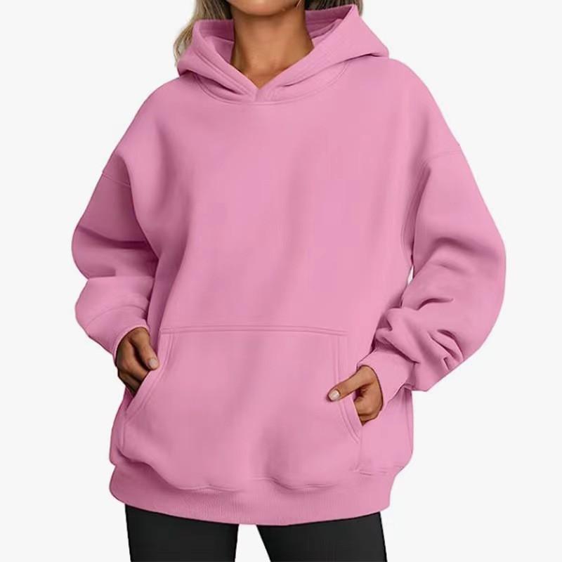 Womens Casual Hooded Sweatshirt Loose Fit Long Sleeve Streetwear Top With Front Pocket