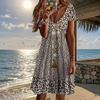 Summer Fashion Women's V Neck Short Sleeve Retro Printed Dress Sex Short Skirt Dresses