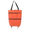 Shopping Cart Foldable Bag Large Capacity Zipper Design Oxford Cloth with Wheel for Camping Orange