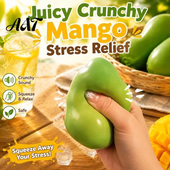 Mango Shaped Toy Crunchy Squeeze Stress Ball, Color Changing Fidget with Crisp Audible Click Sound, High Elastic Decompression for Anxiety