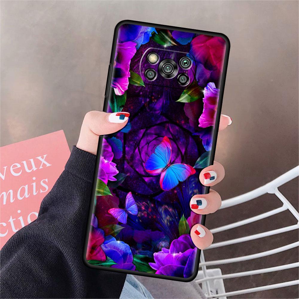 Чехол для Xiaomi Mi Poco X3 NFC X4 Pro F3 F4 GT M4 M3 F1 C40 11 Lite 11T Мягкий силиконовый чехол для телефона с изображением бриллиантового цветка и бабочки
