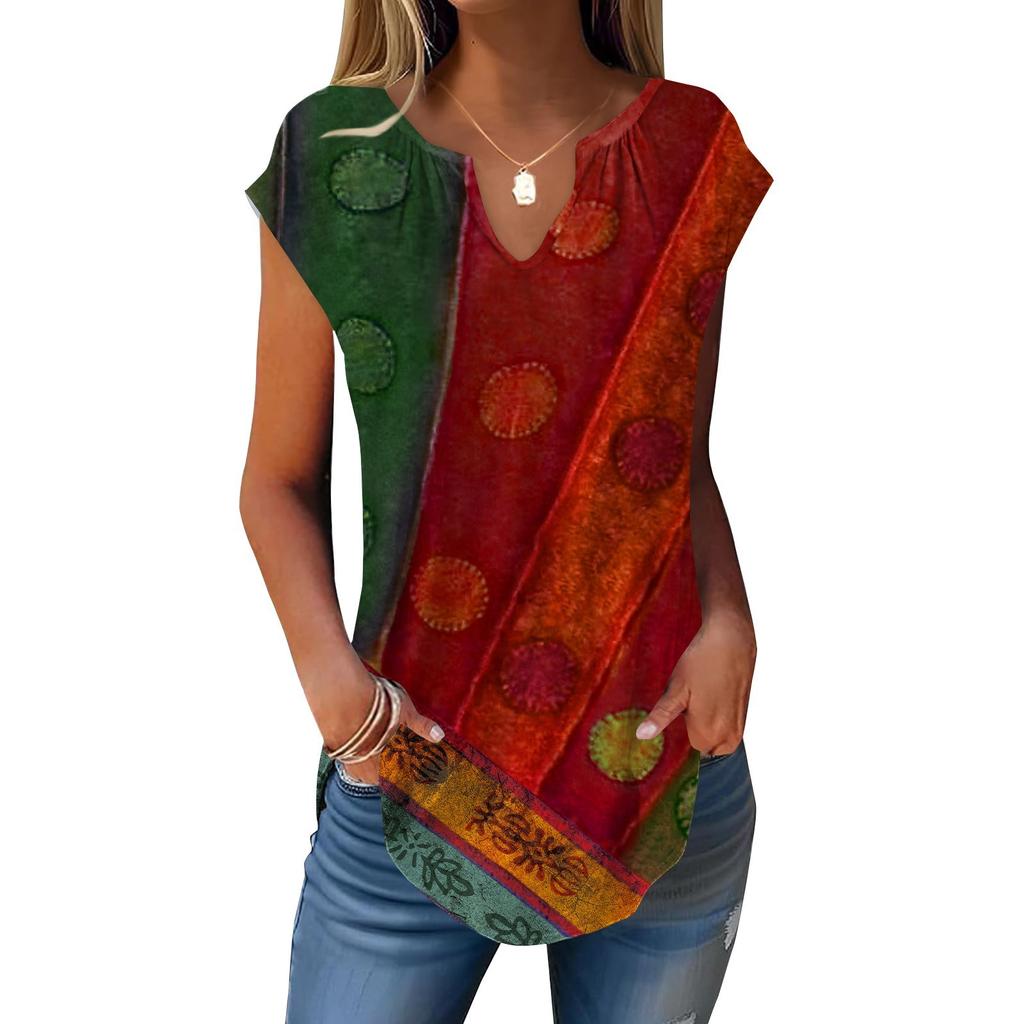 Летние футболки с короткими рукавами для женщин, модные свободные повседневные нарядные туники с V-образным вырезом, плиссированные топы на бретелях