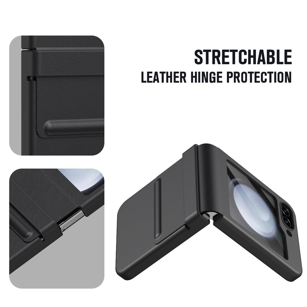 Для Samsung Galaxy Z Flip7 FE 5G/Flip6 5G Чехол Шарнир Кожа+ПК Чехол для телефона с защитной пленкой из закаленного стекла