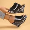 Fashion Women Leopard Wedge Sandals Retro Slip On Platform High Heel Sandals Summer Thick Sole Peep Toe Shoes Women Zapatos De Mujer