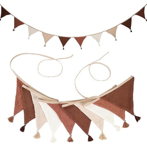 Fabric Bunting Banner, 2 Pack Handmade Neutral String Banner with Tassel Each 8.5 ft 10 Flags Nursery Wall Hanging Wedding Birthday Home Baby Shower