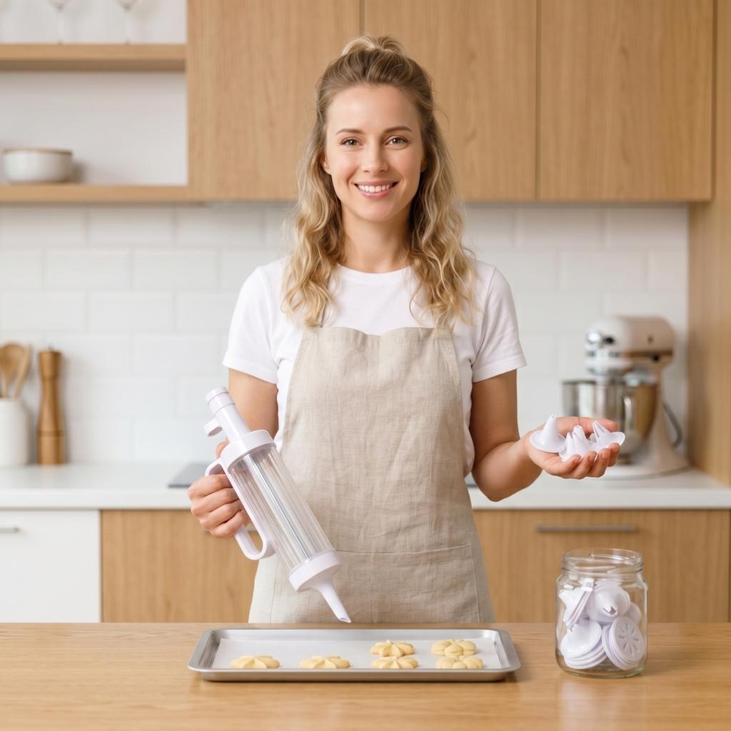 Cookie Press Gun Set with Multiple Discs and Icing Tips for Baking Cookie Molds and Decorating Tools for Home Kitchen Use