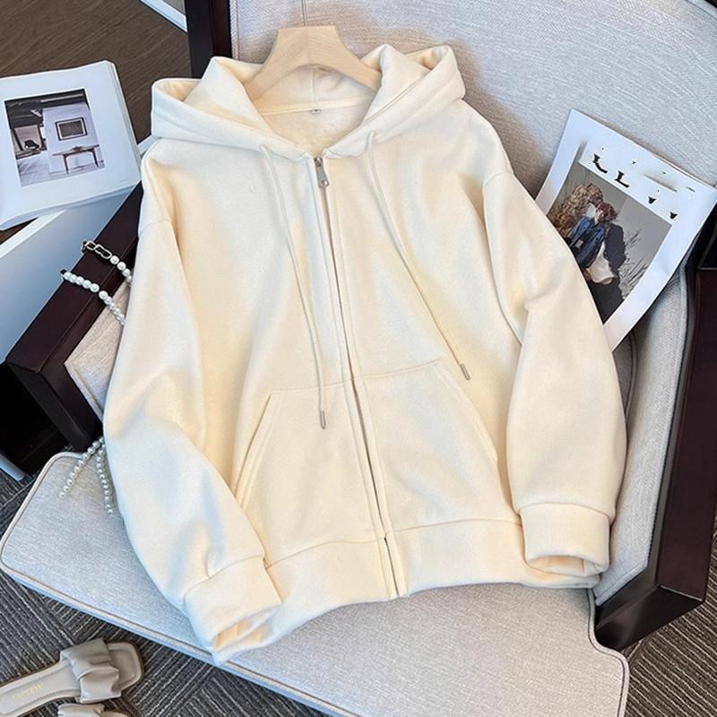 Pink Plus Velvet Hooded Sweatshirts Women Autumn Winter Zipper Thicken Warm Hoodies Woman Korean Student Lamb Wool Coat