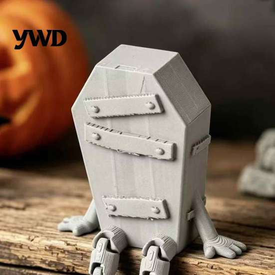 Unique Gothic Gift Articulated Coffin-Shaped Character Figurine, 3D Printed Posable Jointed Desktop Accessory Casket Ornament, Halloween Dark