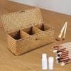 Rectangular 3 Grid Handwoven Storage Basket Dustproof Rattan Divider Storage Box  Wardrobe