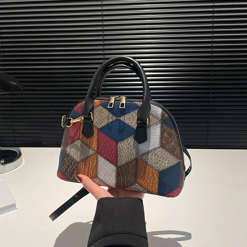 New Women Shell Crossbody Bag Contrast Color PU Leather Shoulder Bag Large Capacity for Shopping Small Handbags CLE