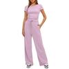 Women 2 Piece Outfits Sets Summer Short Sleeve Ruched Tops And Wide Leg Pants Tracksuit Matching Outfits