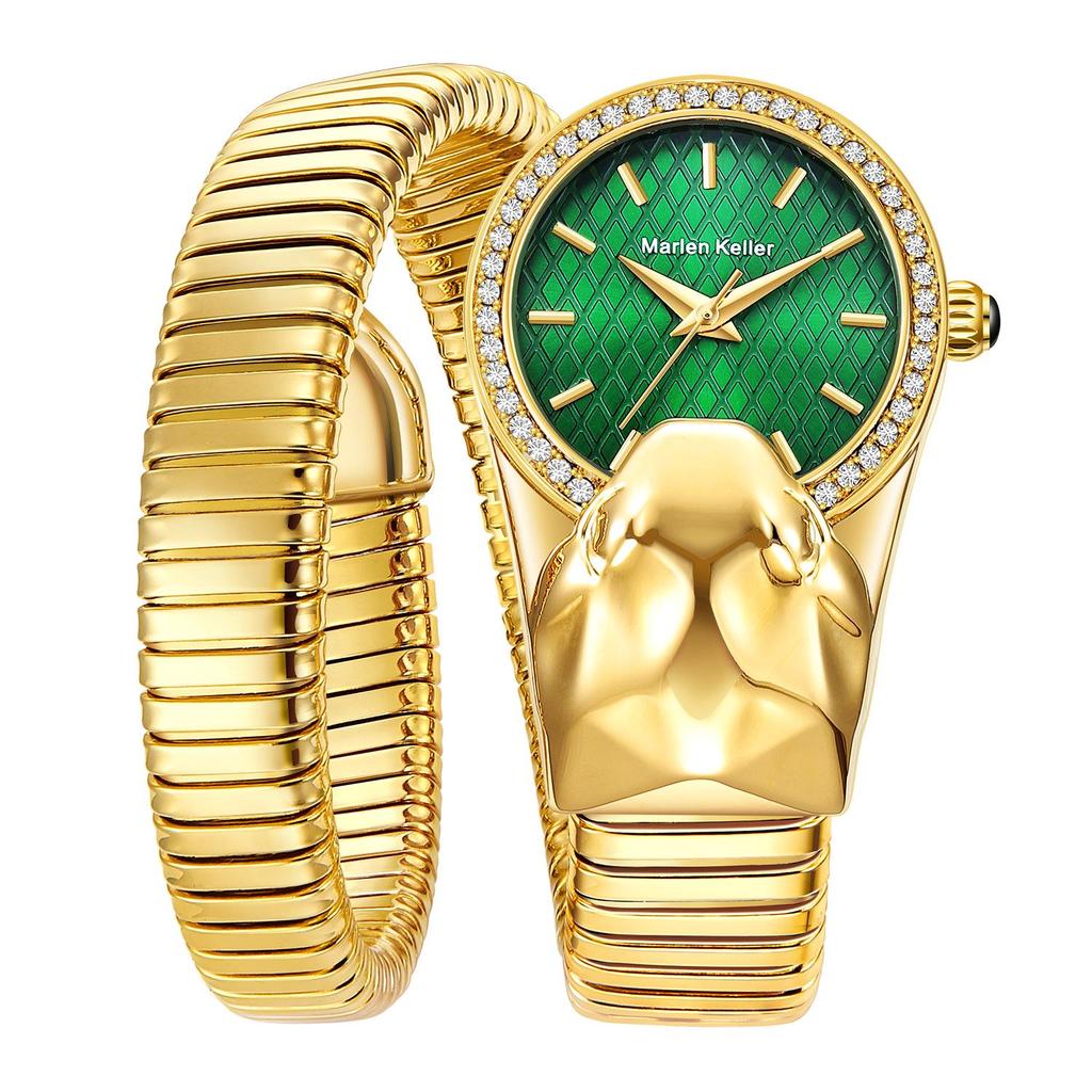 Marenkeller 2025 Women's Quartz Snake Watch with Diamond Set and IP Plating Design.