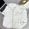 Summer New Cloud Cotton Short-sleeved Shorts Sweet and Cute Cardigan Lapel Pajamas Women's Loungewear Set Can Be Worn Outside
