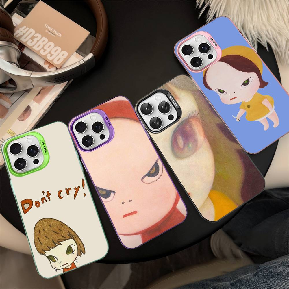 Contemporary Art Yoshitomo Nara Phone Case Color Silver Shell For LPhone 17 16 16e 15 14 13 12 11 Pro Max Plus