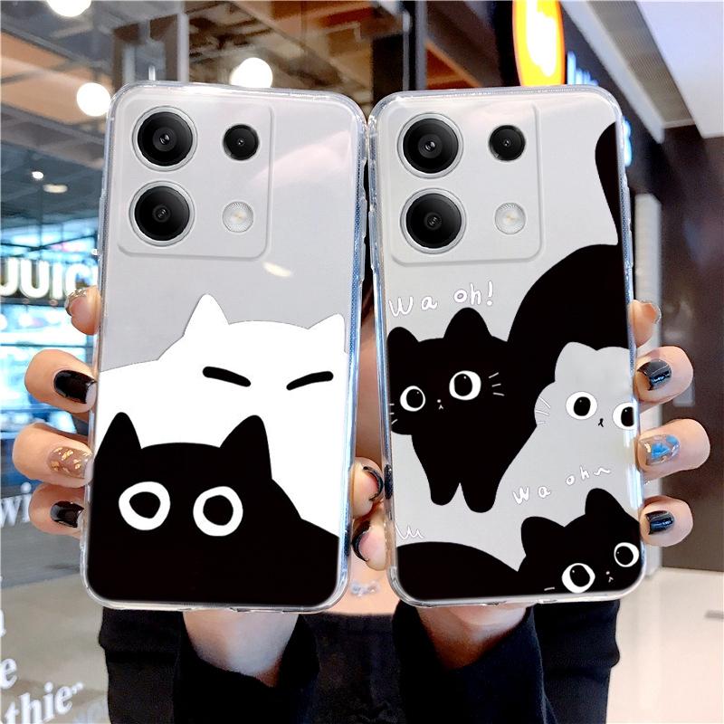 Мягкий силиконовый прозрачный чехол с рисунком черного кота для Xiaomi Redmi Note 13 Pro Poco Samsung A55 A54 A34 A15 S24 M35 iPhone 11 12 13 14 15 противоударный чехол