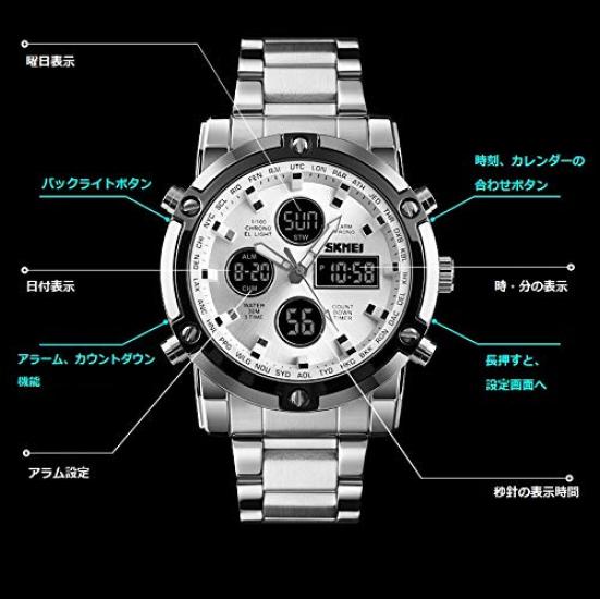 HINICE Digital Analyzer Business Japanese Arum Day of the Digital Analyzer Luminous Light SS 30M Water Round Face X Men's Watch, Watch, Chronograph,