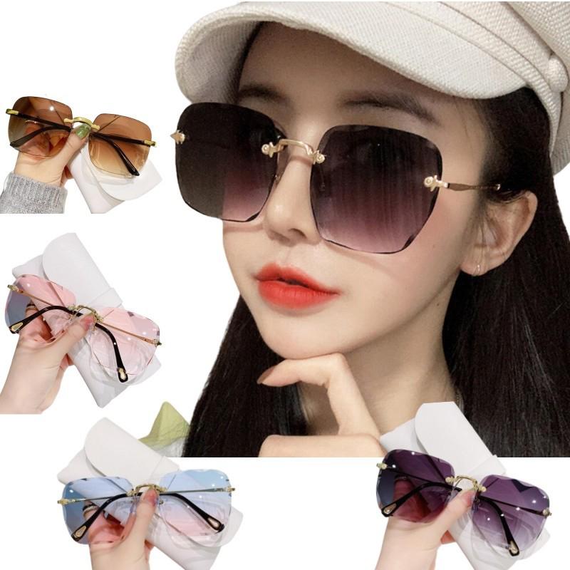 Fashion Lady Oversize Rimless Square Sunglasses Women Men Big Glasses Gradient Sun Glasses
