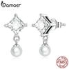 BAMOER стерлингового серебра 925 пробы, новые модные простые серьги-гвоздики в форме ракушки из бисера для женщин, яркие циркониевые серьги, изысканные ювелирные изделия, подарок