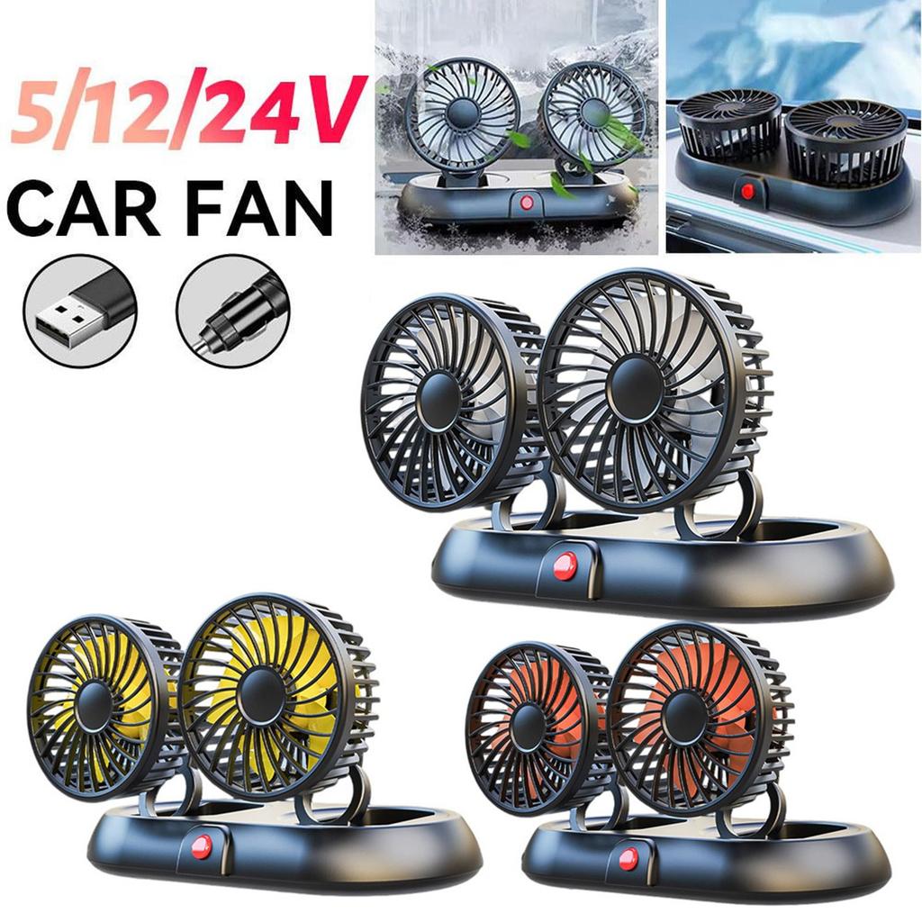 Car Fan 5/12/24V,360 Degree Rotatable Car Fan,Electric 3 Speed Two Head Fans,Strong Dashboard CoolCirculator Fan