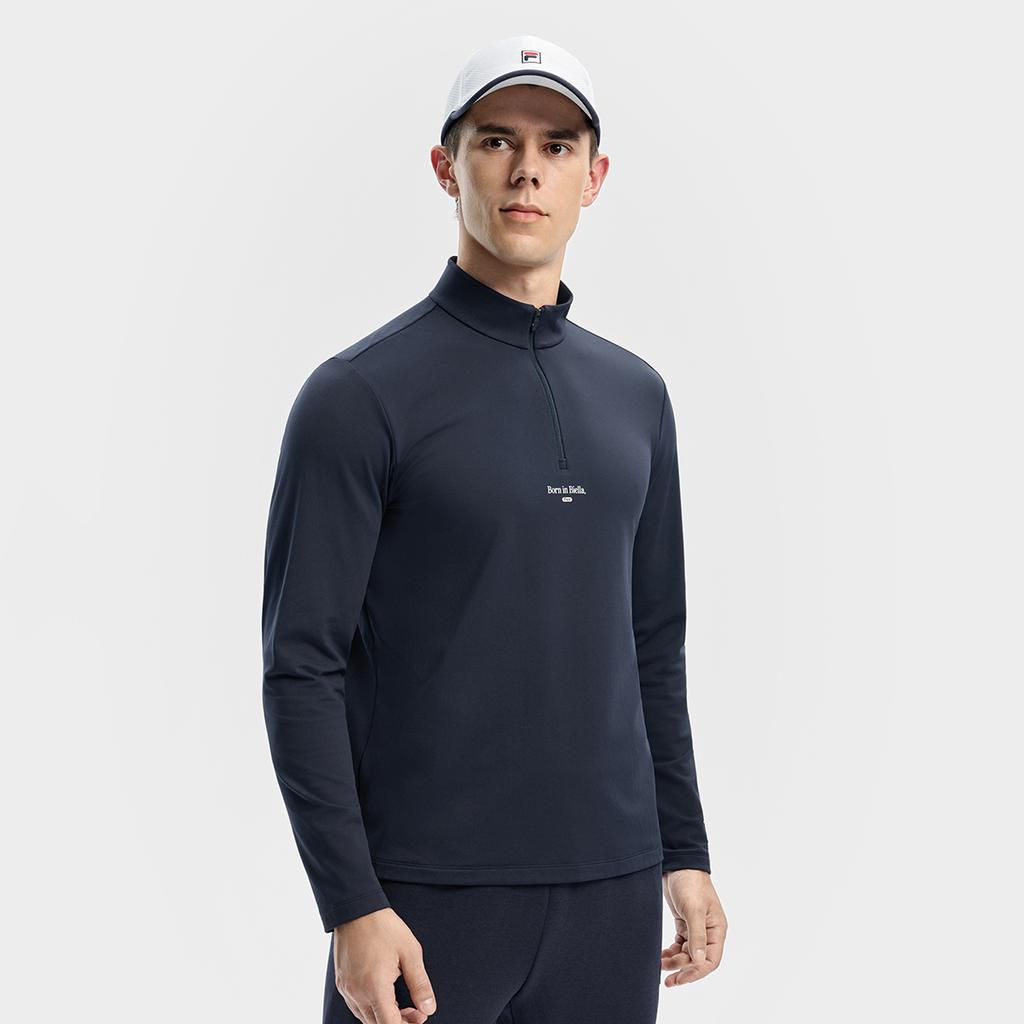 Fila Теннисная мода Минималистичный Спортивный Повседневный Классическая Футболка с Длинным Рукавом Мужские Топы Небесно-Голубой A11M543218FBU