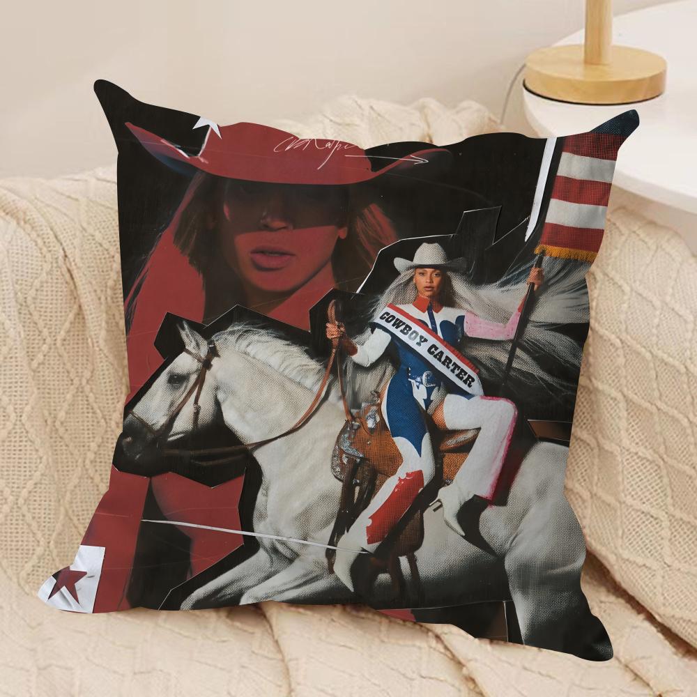 Singer CBeyonce Cowboy Carter Cushion Cover Silky Short Plush Invisible Zipper Dustproof Sofa Pillow Case For Home Decor