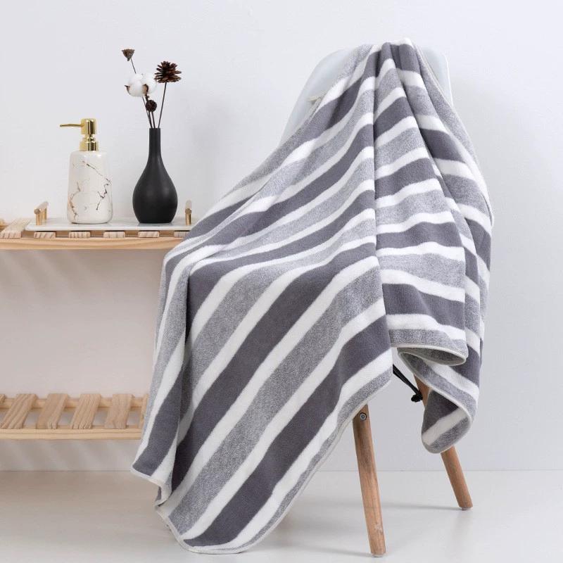 70x140 Striped Bath Towel Soft Absorbent Microfiber Face Washing Home Soft Thickened Coral Velvet Bath Towel