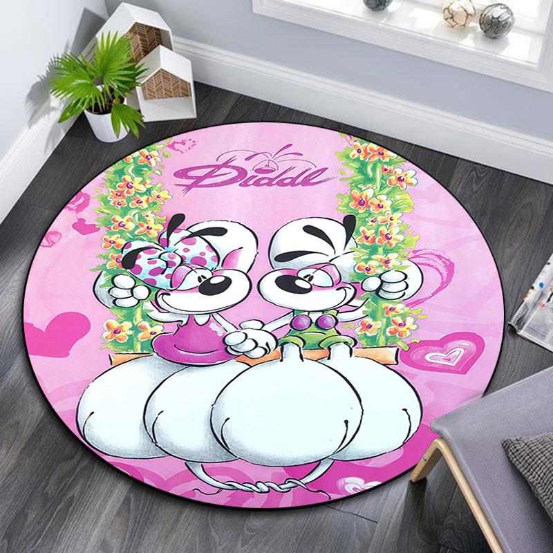 Diddl pattern round rug,Carpet Rug for Living Room Bedroom Playroom ,Non-slip Floor Mat,Holiday Gifts and Birthday Gifts.
