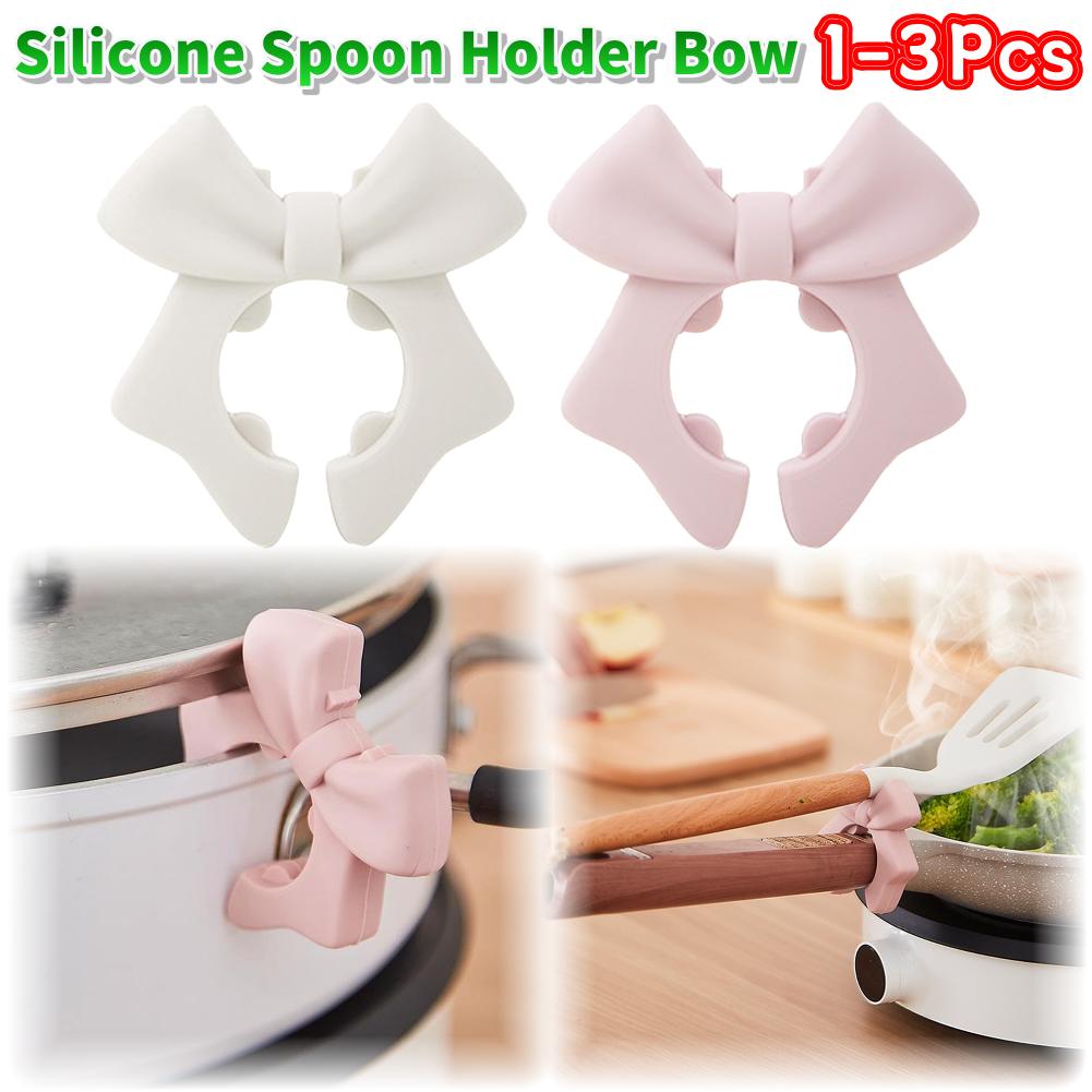 2Pcs Silicone Spoon Holder Bow Heat-Resistant Anti-Scalding Utensil Holder Bow Spill Stopper for Spoon Cooking Utensil Kitchen