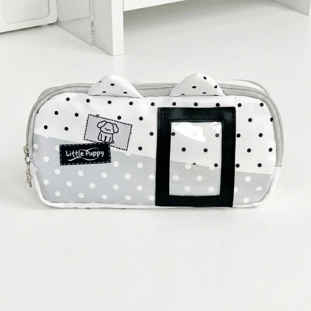 with Photo Window Pencil Case Polka Dot Puppy Print Stationery Bag Pencil Pouch  School Supplies