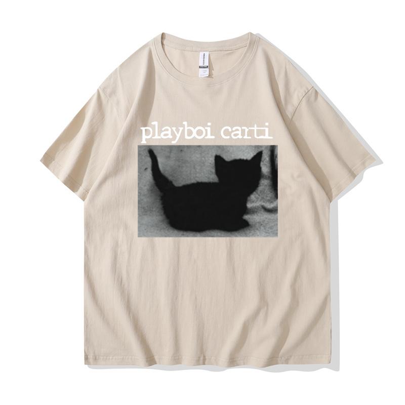 Playboi Carti Oversized хип-хоп футболки с милым котом Harajuku футболка с принтом обычные мужские топы качественная футболка рэпера