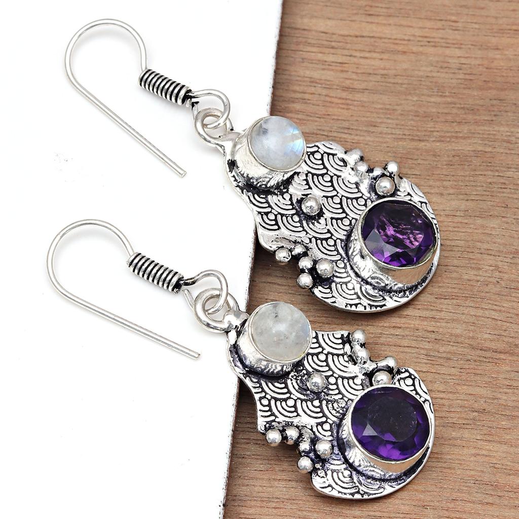 Серьги из серебра 925 пробы с аметистом и драгоценными камнями, серьги ручной работы, фиолетовые